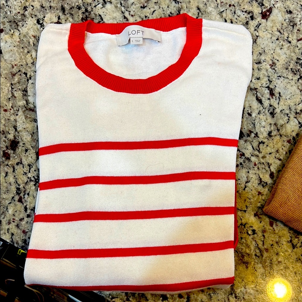 LOFT White and Red Striped Sweater